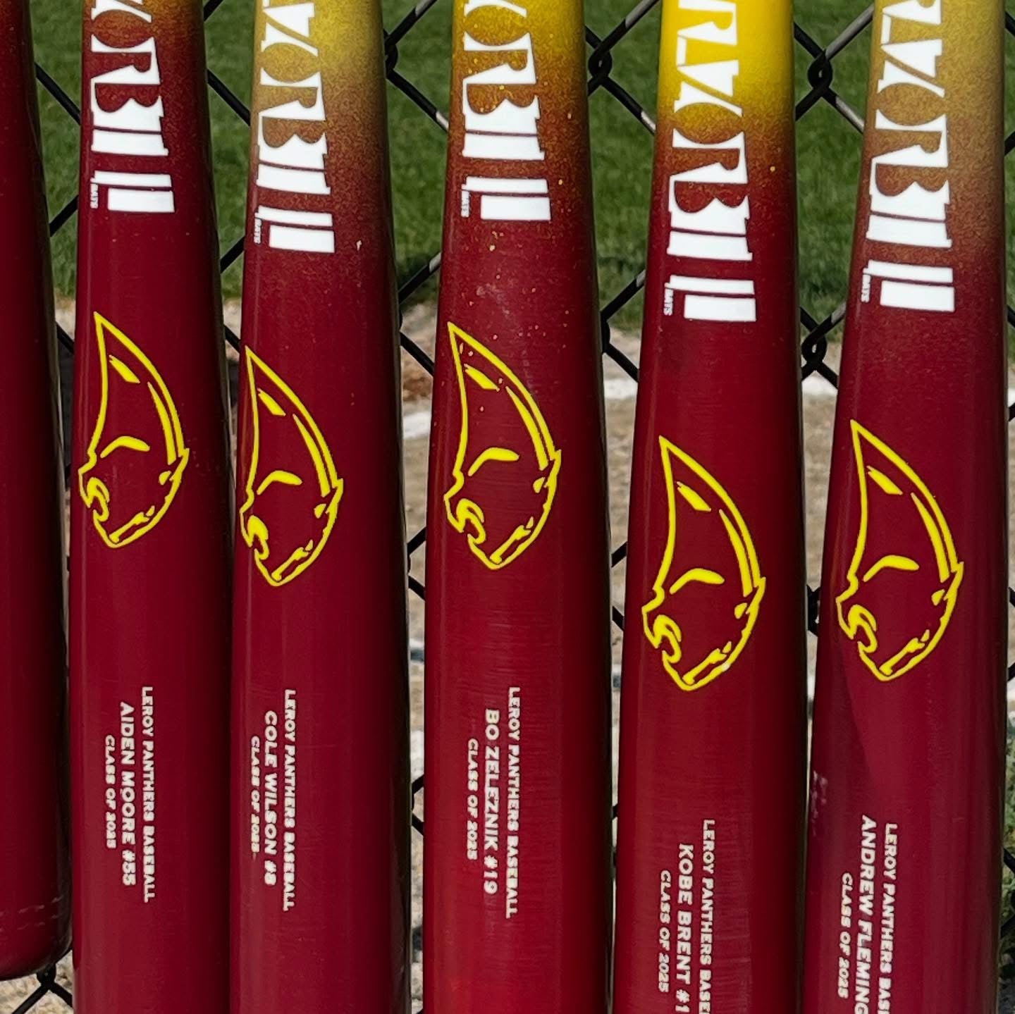 Custom team trophy bats featuring personalized logos and engraved designs, perfect for baseball awards, team recognition, and commemorative gifts