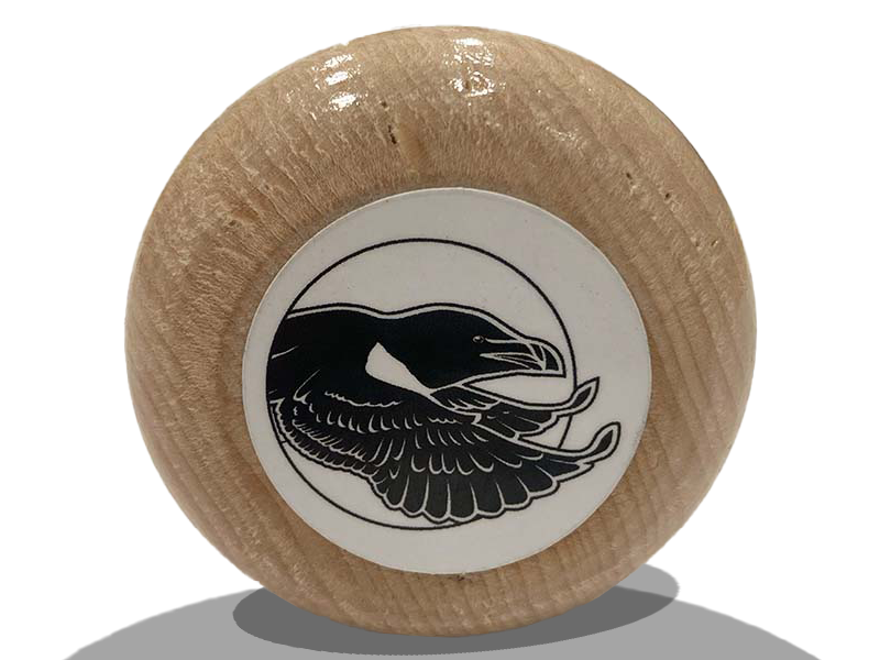 Close-up of the Razorbill bat knob featuring the bird logo