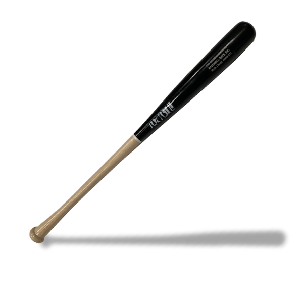 Razorbill Bats Standard Pro wood bat featuring a black barrel with a sharp hard edge transition into a natural maple handle, combining bold style with pro-grade craftsmanship.