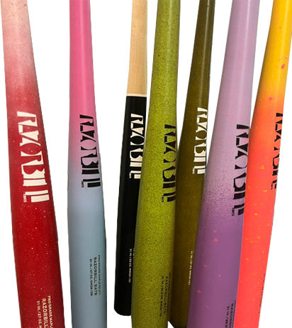 Youth Custom Razorbill bats featuring a variety of color options from fade, hard edge and full color.