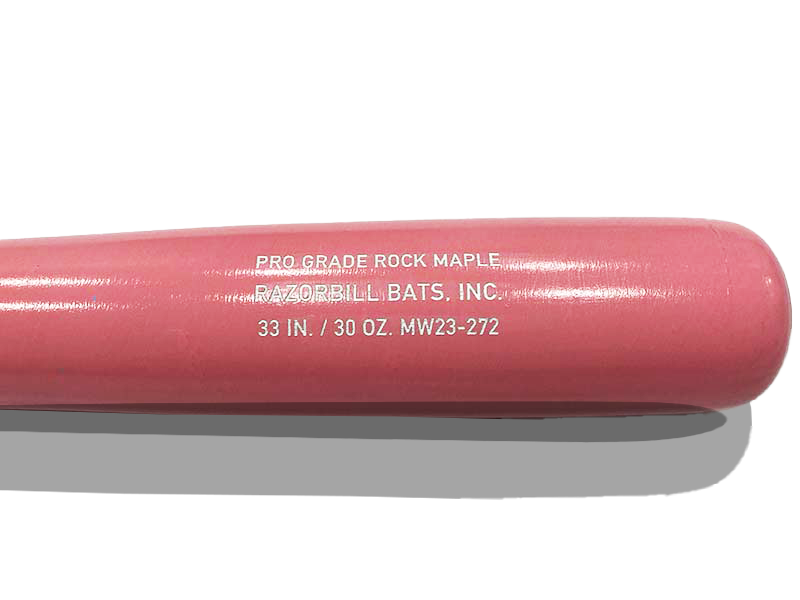 Razorbill bat's pink barrel with an engraving