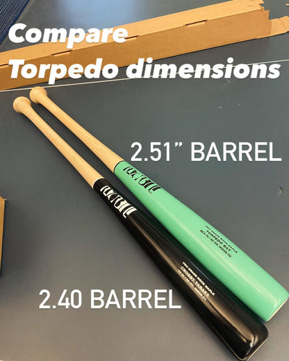 Side-by-side comparison of Razorbill Torpedo Bat and Standard Pro Bat showcasing differences in barrel shape