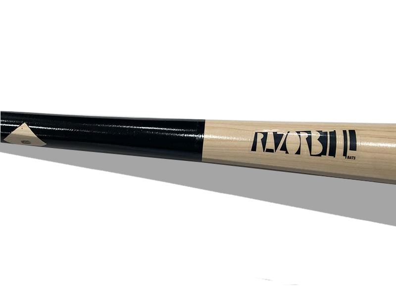 Standard Pro Maple Black Barrel Wood Bat featuring a sleek black barrel, balanced design with a cupped end, and custom Razorbill Bat logo and ink spot.