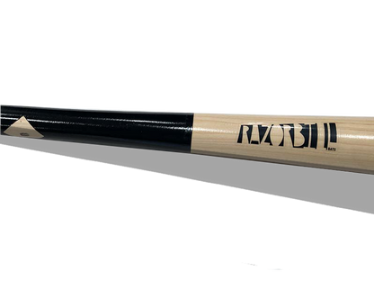 Standard Pro Maple Black Barrel Wood Bat featuring a sleek black barrel, balanced design with a cupped end, and custom Razorbill Bat logo and ink spot.